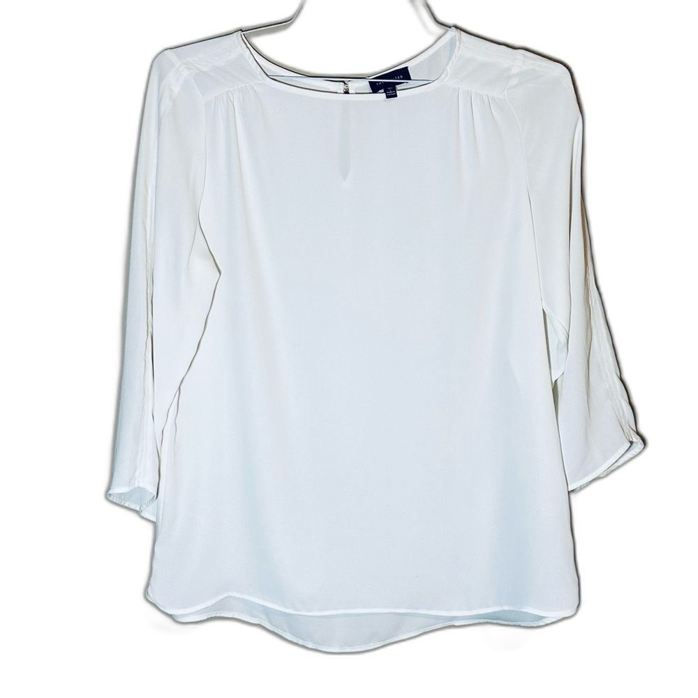 THE LIMITED Women's L TALL LIvory Crepe Round Neck 3/4 Sleeve Blouse Top LT